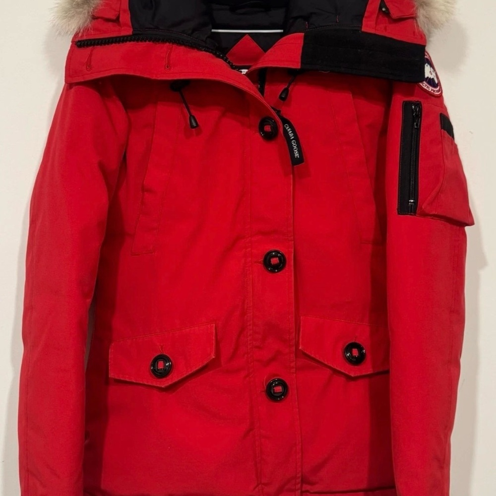 Canada  Goose Montebello Red Winter Parka with Fur Trim